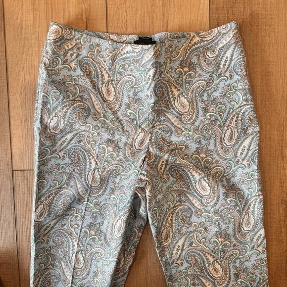 NWT Talbots Blue Paisley Cropped Pants Ankle Size 12 Boho Resort Office Coastal - Picture 3 of 8